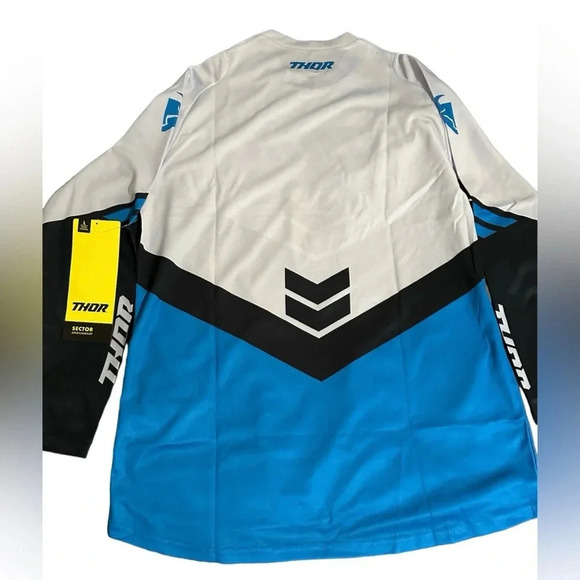 THOR  Blue and White Sector Chev Jersey Large Dirtbike MX ATV Offroad NWT Large - Picture 6 of 6